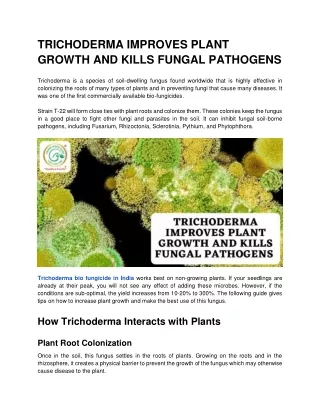 TRICHODERMA IMPROVES PLANT GROWTH AND KILLS FUNGAL PATHOGENS .