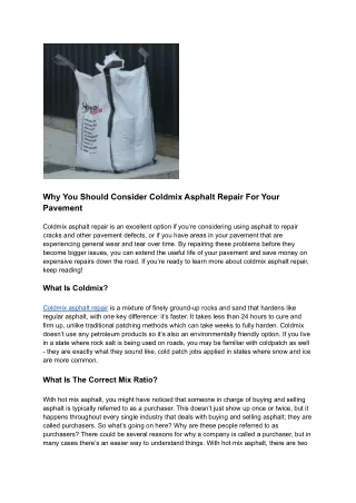 why you should consider coldmix asphalt repair