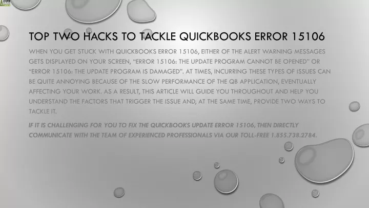 top two hacks to tackle quickbooks error 15106