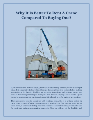 Why It is Better to Rent a Crane Compared to Buying One?