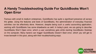 a handy troubleshooting guide for quickbooks won t open error