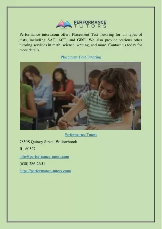 Placement Test Tutoring Performance-tutors.com