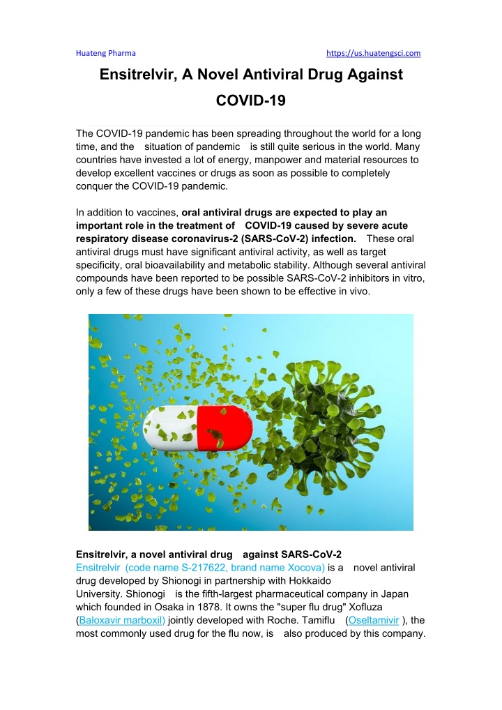 huateng pharma ensitrelvir a novel antiviral drug