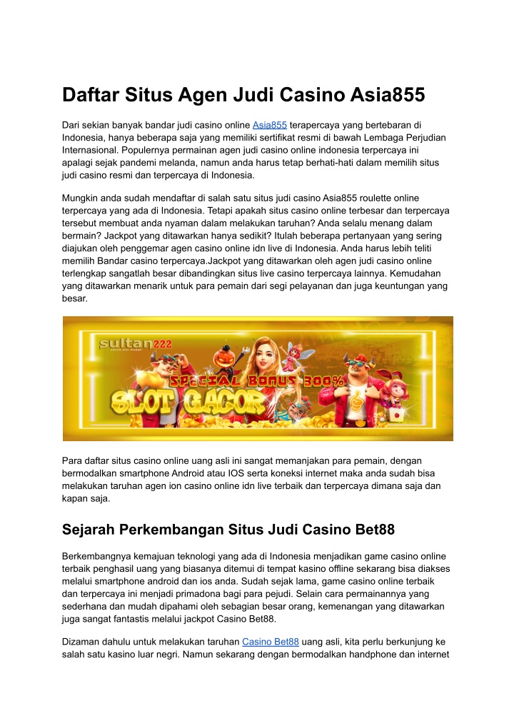 daftar situs agen judi casino asia855