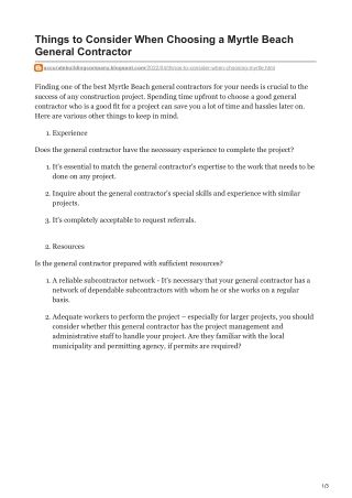 Things to Consider When Choosing a Myrtle Beach General Contractor!