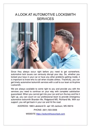 A LOOK AT AUTOMOTIVE LOCKSMITH SERVICES