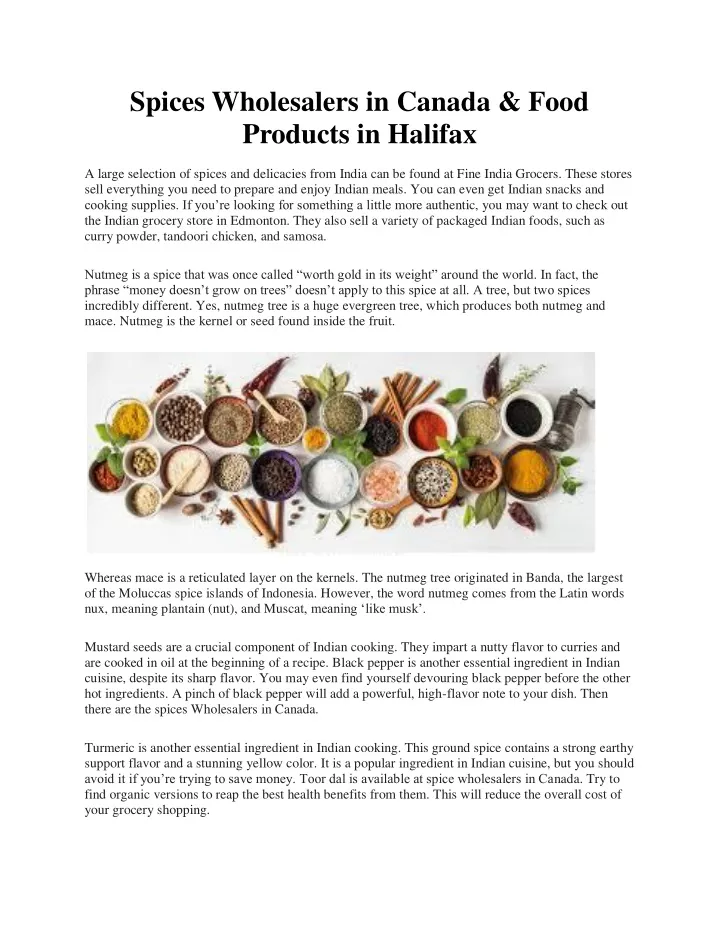 spices wholesalers in canada food products