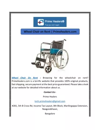 Wheel Chair on Rent | Primehealers.com