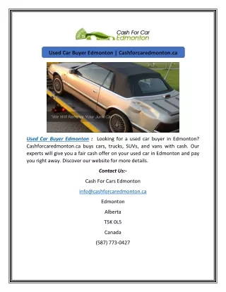 Used Car Buyer Edmonton | Cashforcaredmonton.ca