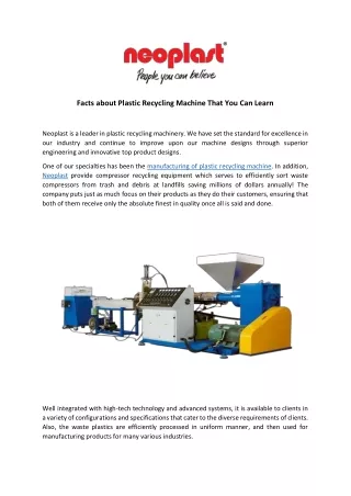 Facts about Plastic Recycling Machine That You Can Learn