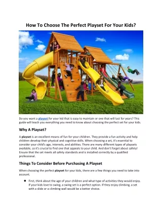 How To Choose The Perfect Playset For Your Kids?