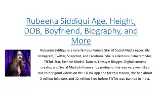 Rubeena Siddiqui Age, Height, DOB,