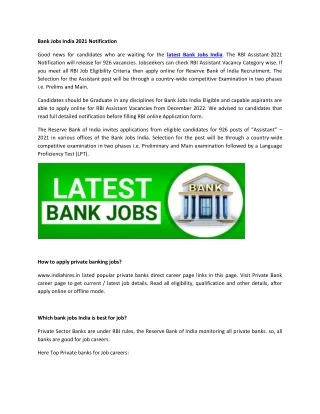 Bank Jobs 2022 Notification