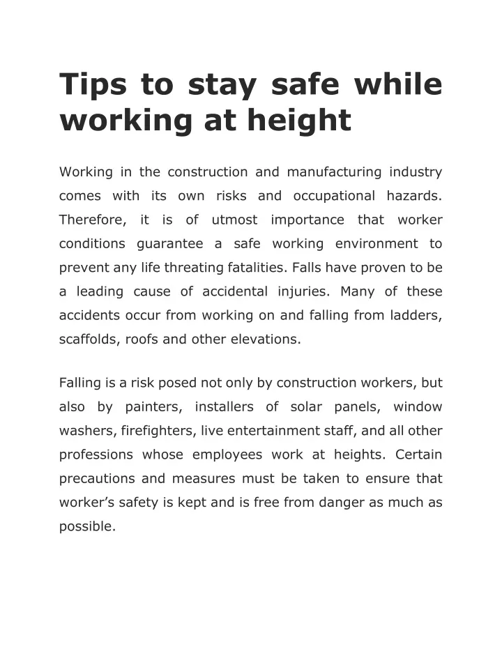 tips to stay safe while working at height