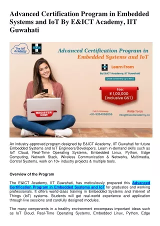 Advanced Certification Program in Embedded Systems and IoT By IIT Guwahati