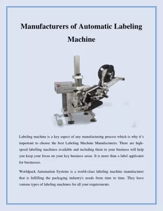 Manufacturers of Automatic Labeling Machine