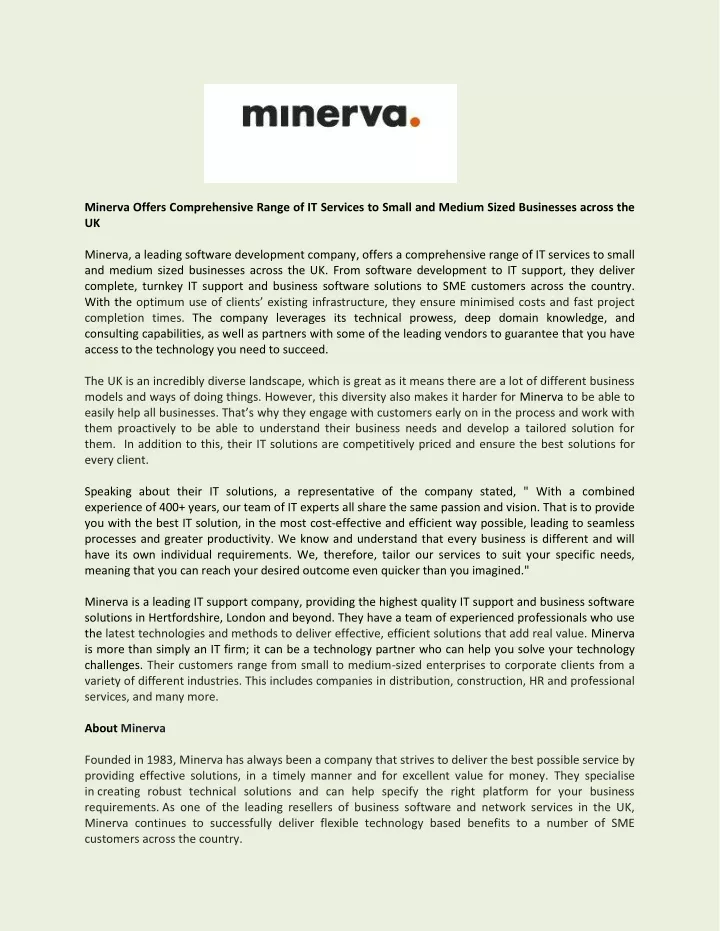 minerva offers comprehensive range of it services