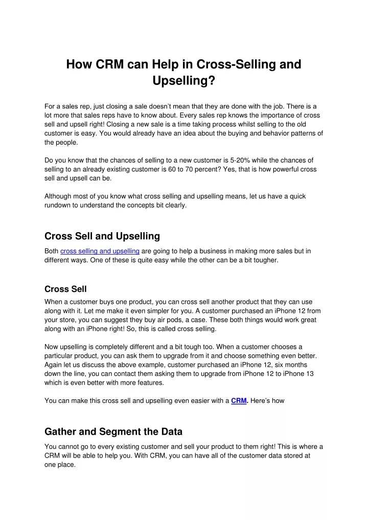 how crm can help in cross selling and upselling