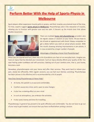 Perform Better With the Help of Sports-Physio in Melbourne