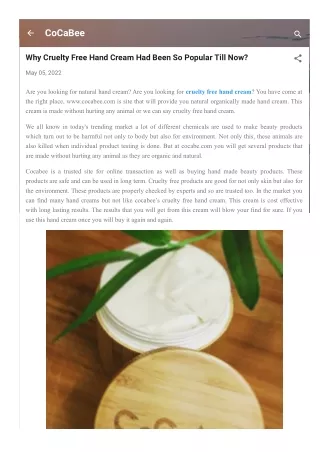 Why Cruelty Free Hand Cream Had Been So Popular Till Now