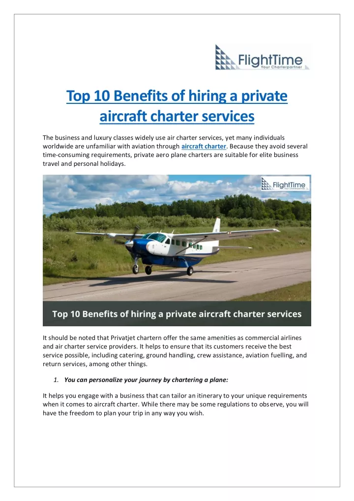 top 10 benefits of hiring a private aircraft