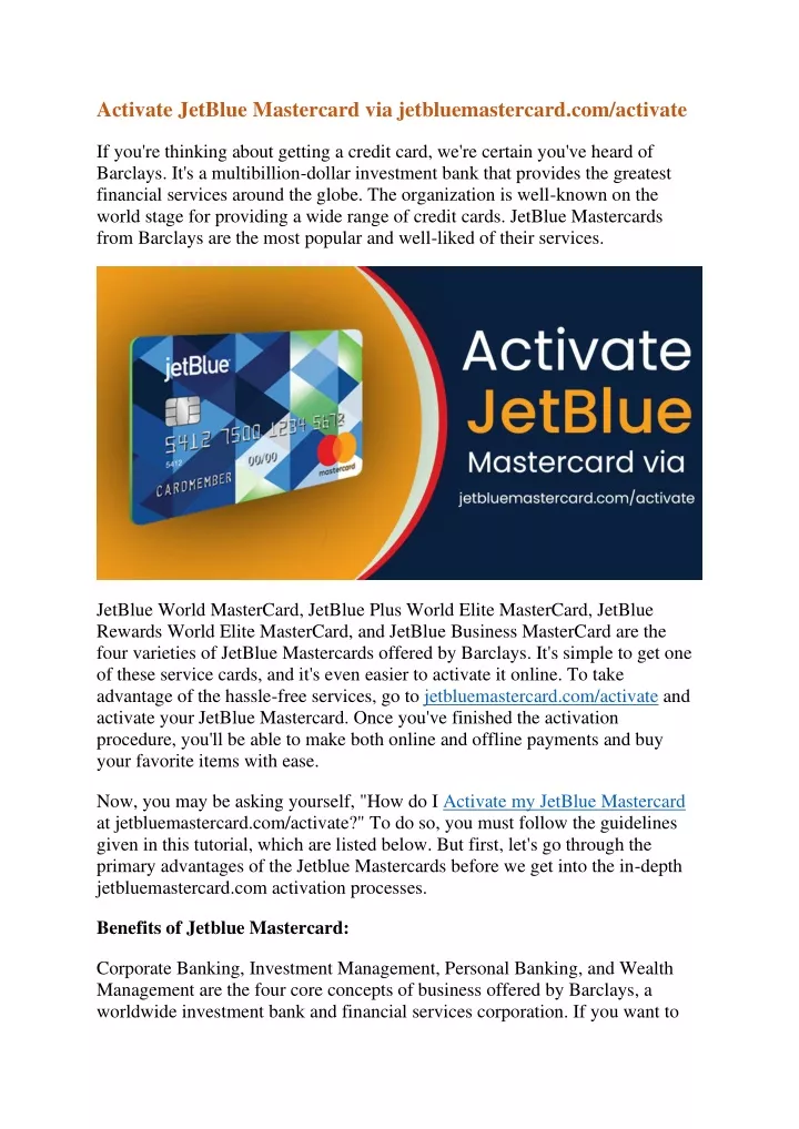 activate jetblue mastercard via jetbluemastercard