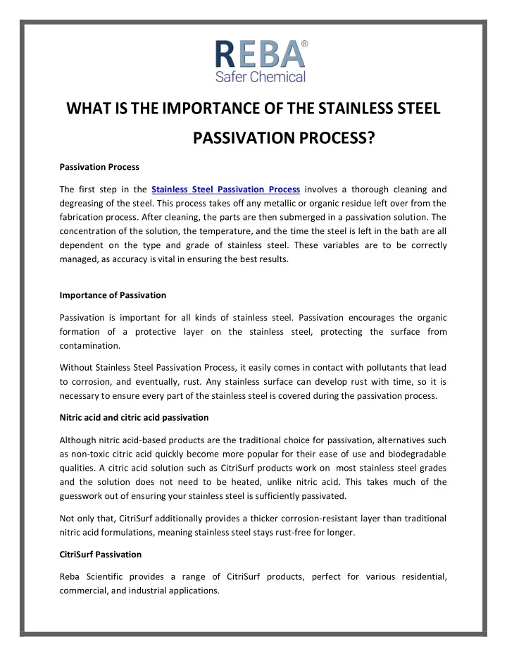 what is the importance of the stainless steel