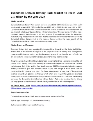 cylindrical lithium battery pack market to reach