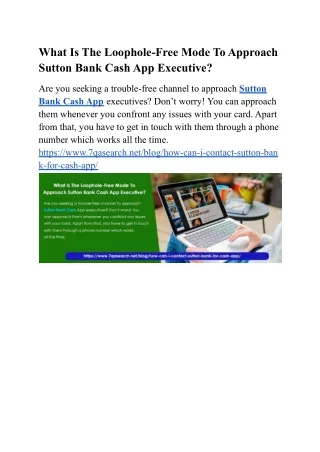 What Is The Loophole-Free Mode To Approach Sutton Bank Cash App Executive?