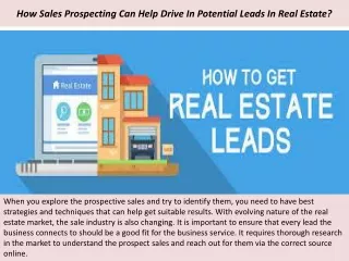 How Sales Prospecting Can Help Drive In Potential Leads In Real Estate?