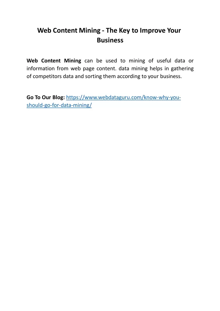 web content mining the key to improve your