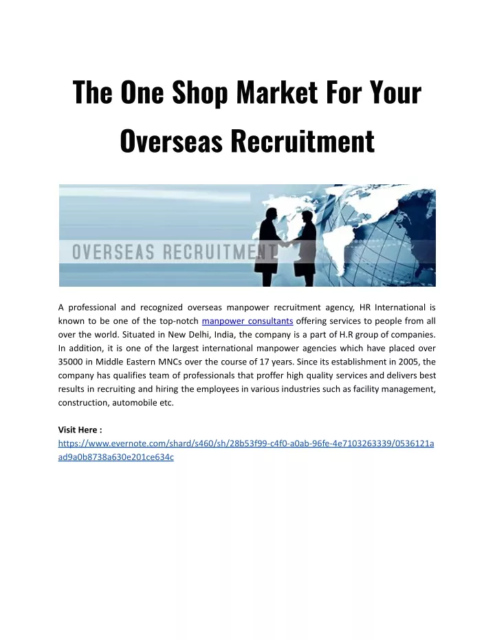 the one shop market for your overseas recruitment