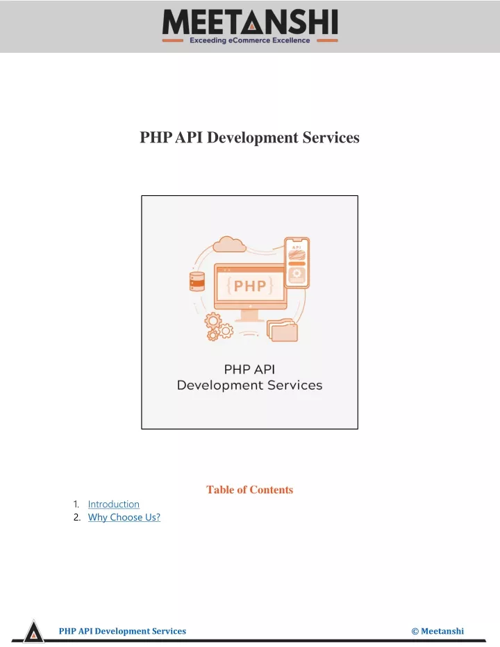 php api development services table of contents