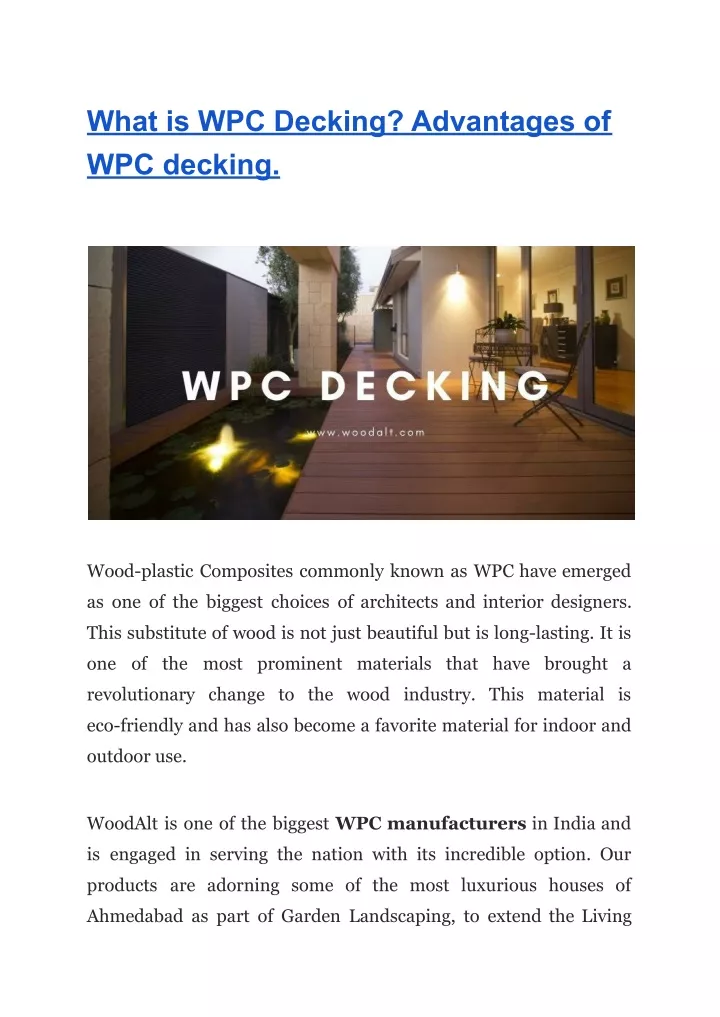 what is wpc decking advantages of wpc decking