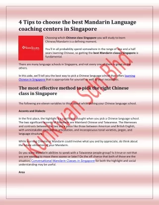 Tips to choose the best Mandarin Language coaching centers in Singapore