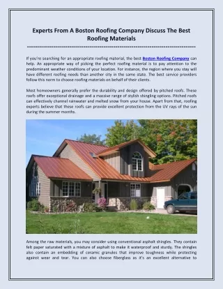 Experts From A Boston Roofing Company Discuss The Best Roofing Materials