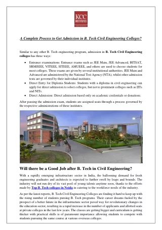 A Complete Process to Get Admission in B. Tech Civil Engineering Colleges