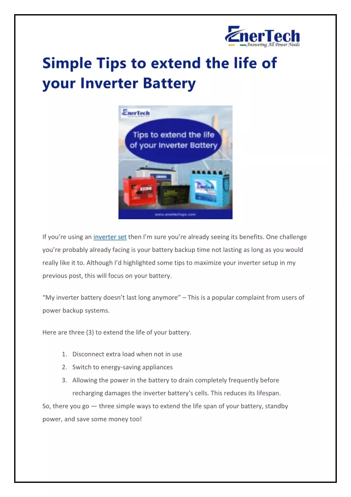 simple tips to extend the life of your inverter