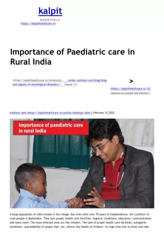 Importance of Paediatric care in Rural India by Kalpit Healthcare