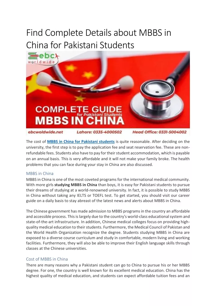 find complete details about mbbs in china