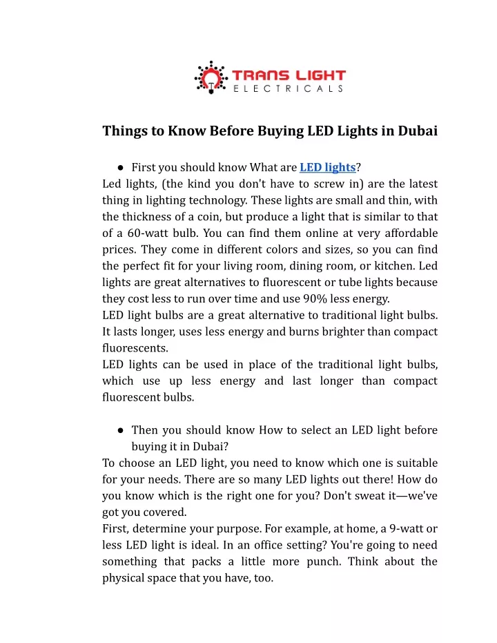 things to know before buying led lights in dubai