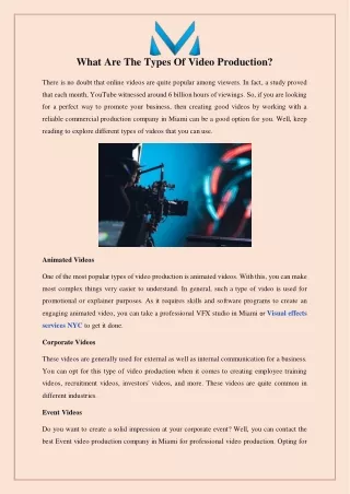 What Are The Types Of Video Production