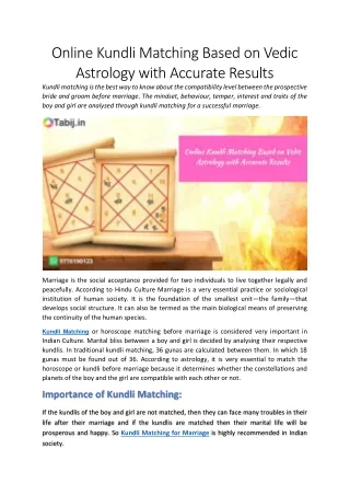 online kundli matching based on vedic astrology