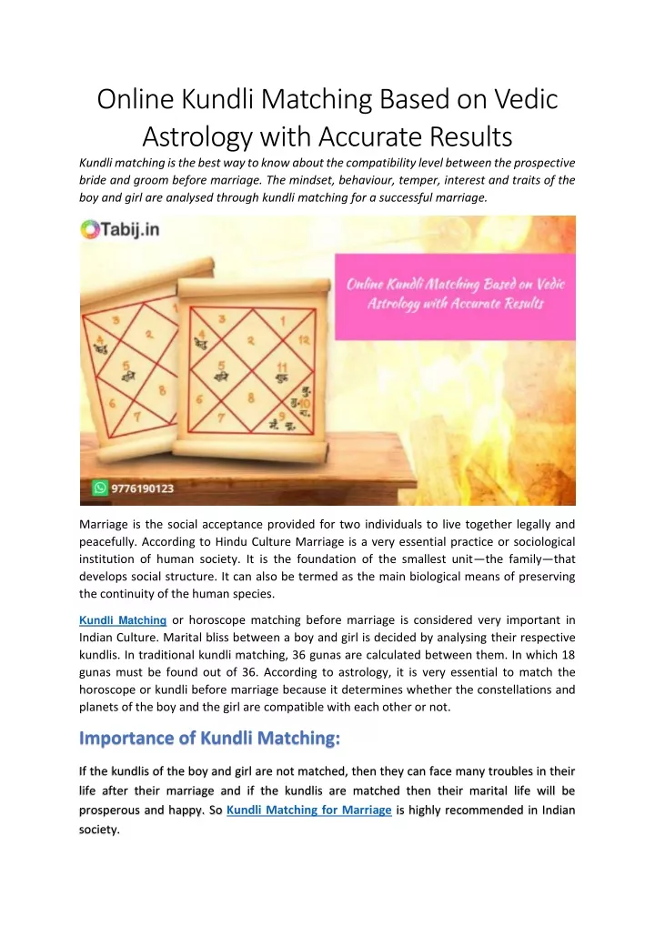 online kundli matching based on vedic astrology