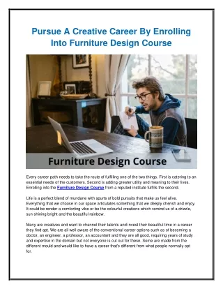Pursue A Creative Career By Enrolling Into Furniture Design Course
