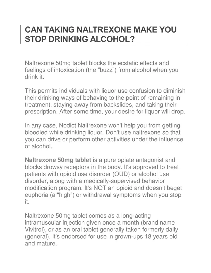 can taking naltrexone make you stop drinking