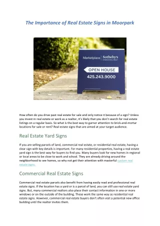 The Importance of Real Estate Signs in Moorpark