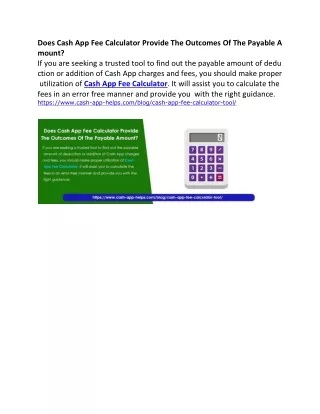 does cash app fee calculator provide the outcomes