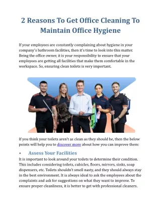 2 Reasons To Get Office Cleaning To Maintain Office Hygiene