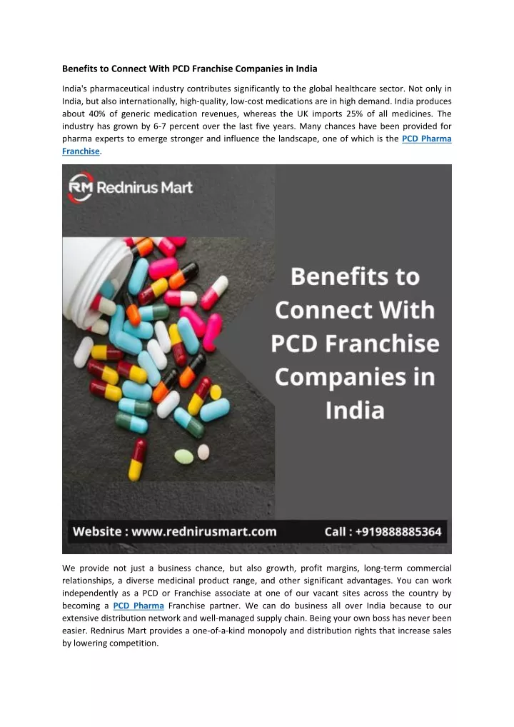 benefits to connect with pcd franchise companies